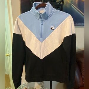 Fila Men's Light Blue and Black Zip-Up Sweater SIZE XS